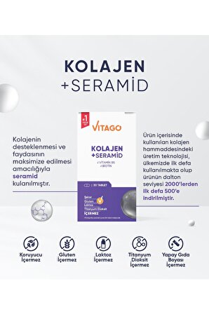 Premium Hidrolize Kolajen, Seramid, Biotin Içeren 30 Tablet