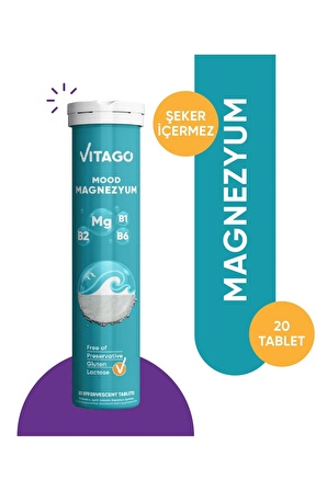 Vitago Mood Magnezyum Vitamin B1 B2 B6 İçeren 20 Efervesan Tablet 8683242262683