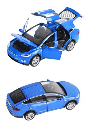 Tesla Marka Metal Model Araba - Tüm Kapılar Açılır, Işıklı ve Sesli 1:22 Ölçek! Mavi
