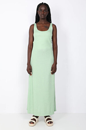 Kadın Yeşil Askılı Sırt Dekolteli Maxi Elbise