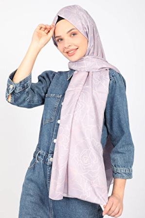 ShantuQ Rose Desenli Soft Twill Şal Koyu Pudra