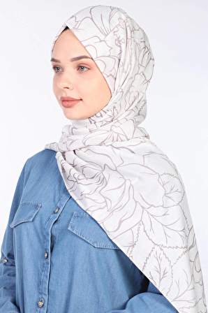 ShantuQ Rose Desenli Soft Twill Şal Krem/Vizon