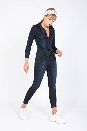 Kadın Koyu Lacivert Jean Tulum Pantolon
