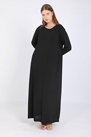 Kadın Büyük Beden Basic Uzun Düz Elbise Siyah