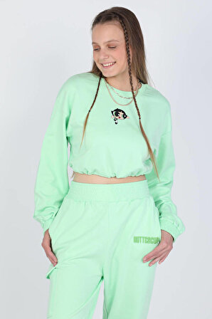 MARKAPIA WOMAN Kadın Beli Lastikli Crop Sweatshirt Fıstık Yeşili