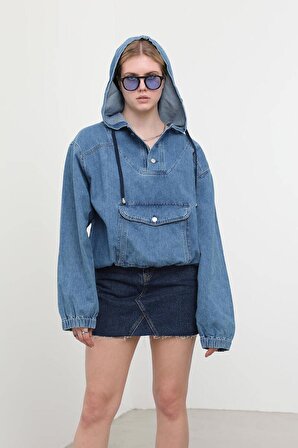 Kadın Casual Jean Ceket Koyu Mavi