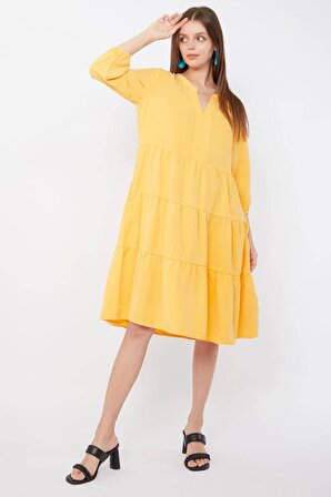 Kadın Büzgülü Elbise Sarı