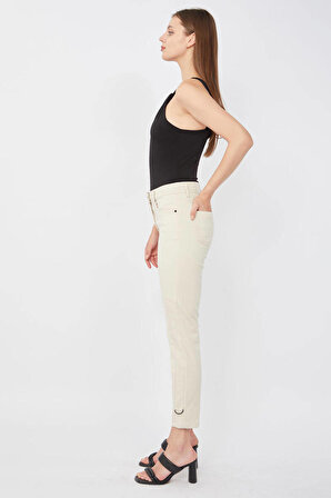 Kadın Paça Detaylı Taş Rengi Pantolon