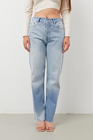 Kadın Yüksek Bel Paçası Kesik Jean Pantolon Açık Mavi