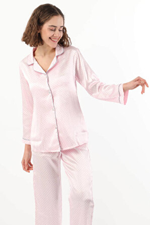 Kadın Puantiyeli Pijama Takımı  Pembe