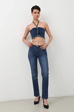 Kadın Straight Fit Jean Pantolon Mavi