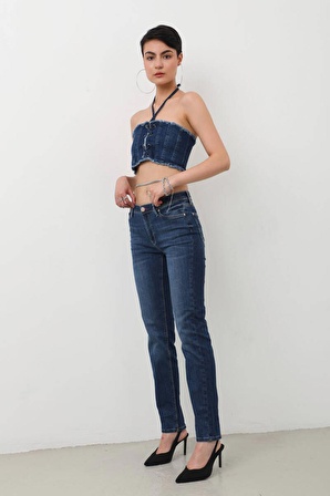 Kadın Straight Fit Jean Pantolon Mavi