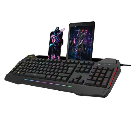 Turbox Giantpeak USB Kablolu Rgb Makro Gaming Klavye Standart Q Sese Duyarlı RGB Işıklı Macrolu Telefon Tutacaklı