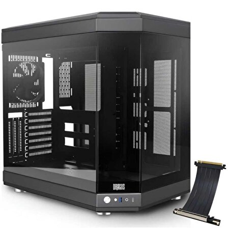 Dragos North Premium L PCI Express 4.0 Riser 1x Fan USB 3.0 + Type C ATX Mid Tower Panoramik Temperli Cam Gaming Bilgisayar Kasası Siyah