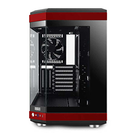 Dragos North 1x Fan USB 3.0 + Type C ATX Mid Tower Panoramik Temperli Cam Gaming Bilgisayar Kasası Kırmızı Siyah