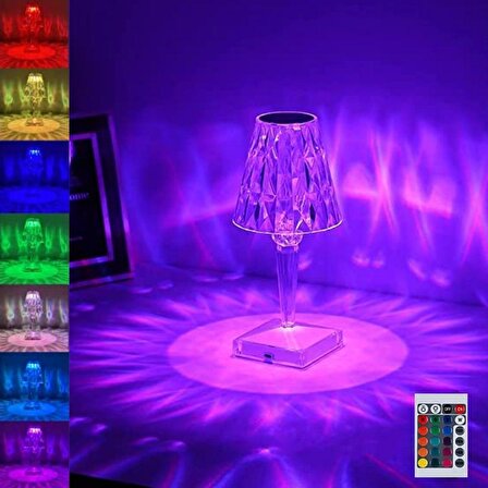 BUFFER® Abajur Model USB Şarjlı Dokunmatik Kumandalı 16 Farklı Işık Modlu Masa Üstü Kristal Akrilik 