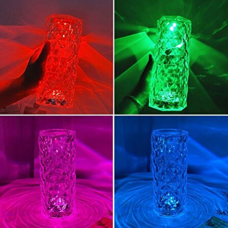 BUFFER® Silindir Model USB Şarjlı Dokunmatik Kumandalı 16 Farklı Işık Modlu Masa Üstü Kristal Akrili