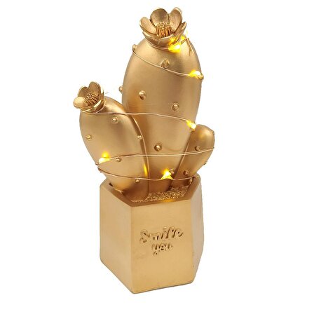 BUFFER® Led Işıklı Sevimli Kaktüs Dekoratif Masa Lambası Mini Biblo Gece Lambası Gold