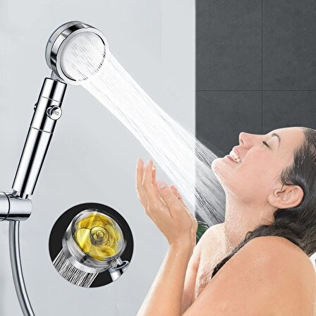 BUFFER® 360 derece Döner Turbo Pervaneli Serinletici Tasarım Start Stop Tuşlu Duş Başlığı 