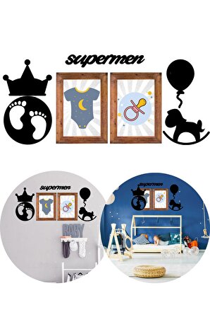 BUFFER® Supermen Dekoratif Duvar Süsü Tablo Aksesuar Ahşap Tasarım Hediye Pano Sticker Seti