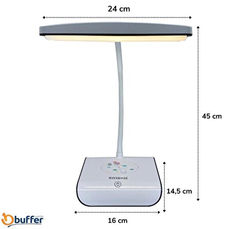 BUFFER® Şarjlı Oynar Esnek Başlıklı Dokunmatik 3 Farklı Modda Yanan Kaymaz Taban LED Masa Lambası