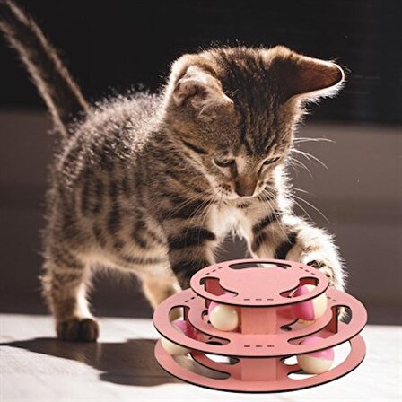 BUFFER® 3 Katlı Komik Oyuncak Kediler İçin Sert Ahşap Aktivite Oyuncağı