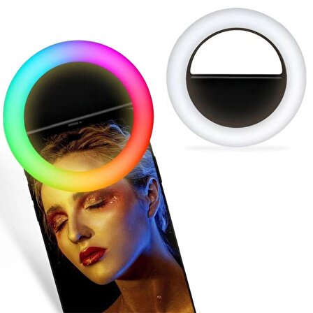  BUFFER® RGB Led Mandallı Telefon Bilgisayar Tablet Uyumlu Ring Light Selfie Işığı 