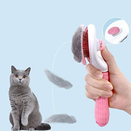 BUFFER® Kedi Köpek Tüy Toplayıcı Kendini Temizleyebilen Ergonomik Saplı Pembe Fırça