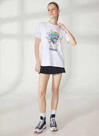 Never Say Never Looney Tunes Baskılı Beyaz Kadın Oversized T-Shirt BYL2973