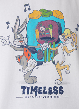 Never Say Never Looney Tunes Baskılı Beyaz Kadın Oversized T-Shirt BYL2973