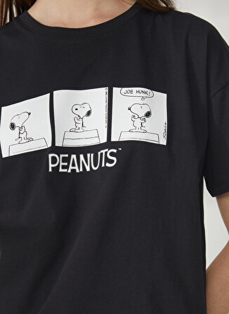 Never Say Never Snoopy Baskılı Antrasit Kadın Oversized T-Shirt BYL3009