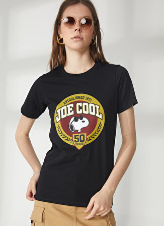 Never Say Never Snoopy Baskılı Siyah Kadın Oversized T-Shirt BYL3019