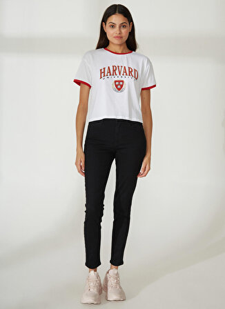 Never Say Never Harvard Baskılı Beyaz Kadın T-Shirt BYL3033
