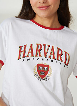 Never Say Never Harvard Baskılı Beyaz Kadın T-Shirt BYL3033