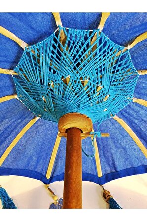 Prodiva Ahşap Ayaklı Dekoratif Bali Şemsiyesi 80 cm- Mavi