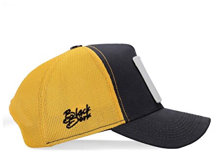 BlackBörk V1 Trucker Ayı - 2 Kod Logolu Unisex Antrasit-Sarı Şapka (Cap)