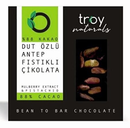Troy Naturals % 88 Kakao Dut Özlü Antep Fıstıklı Çikolata