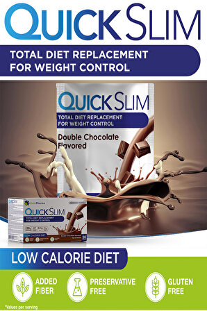 Quick Slim Kilo Verme Amaçlı Öğün Shake, 30 servis, Çikolata Aromalı, 20g Protein, 27 Vitamin Mineral ve Diyet Lifi içeren Öğün Tozu