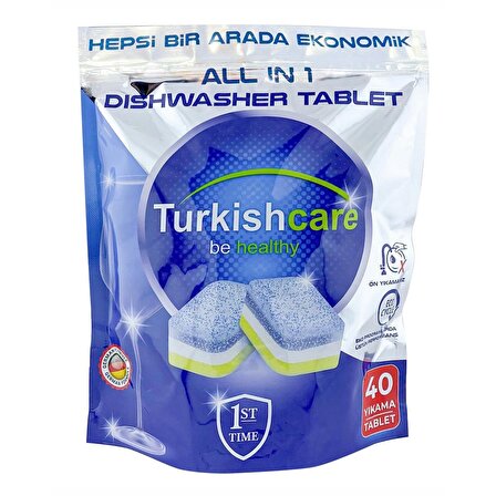 Turkishcare Hepsi 1 Arada 40 lı Bulaşık Makinası Tableti x 8 Paket (320 Tablet)