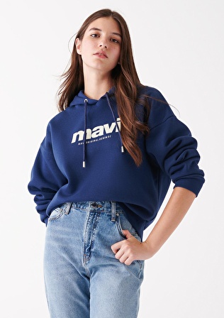 Mavi Logo Baskılı Kapüşonlu Lacivert Sweatshirt 168334-70488