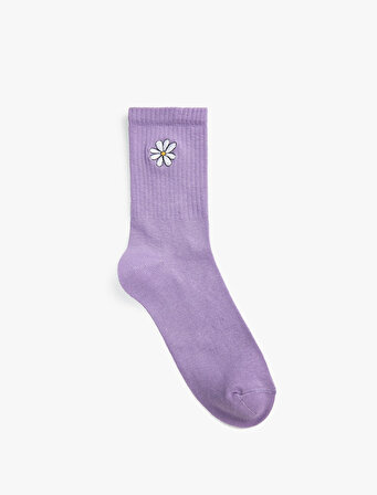 Çiçek İşlemeli Soket Çorap
