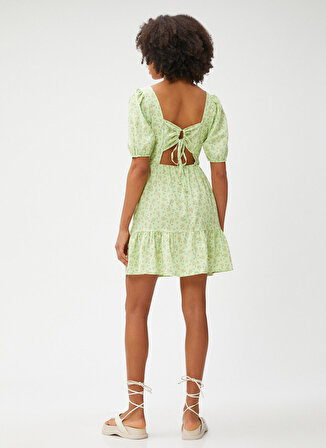 Koton Yeşil Kadın Kalp Yaka Kısa Kol Kısa Desenli Elbise 3SAL80017IW