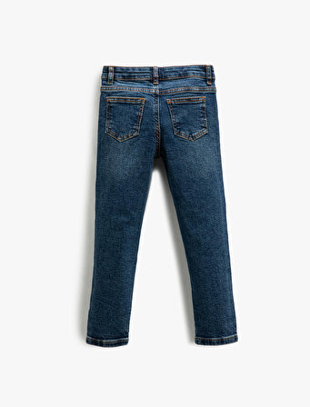 Kot Pantolon Düz Paça Normal Bel Pamuklu - Straight Jean  Beli Ayarlanabilir Lastikli 