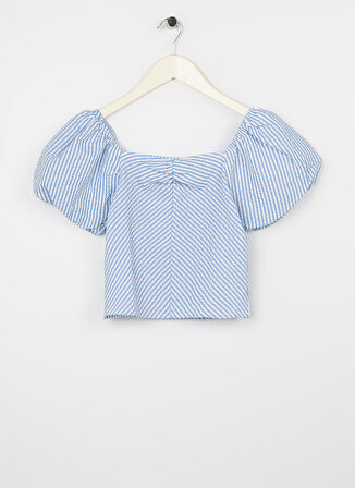 Koton Mavi Kız Çocuk Kare Yaka Karpuz Kollu Düz Bluz 3SKG60013AW
