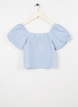 Koton Mavi Kız Çocuk Kare Yaka Karpuz Kollu Düz Bluz 3SKG60013AW