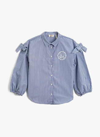 Koton Mavi Kız Çocuk Uzun Kollu Çizgili Gömlek 3SKG60016AW