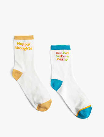 2'li Soket Çorap Seti Slogan Desenli