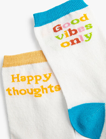 2'li Soket Çorap Seti Slogan Desenli