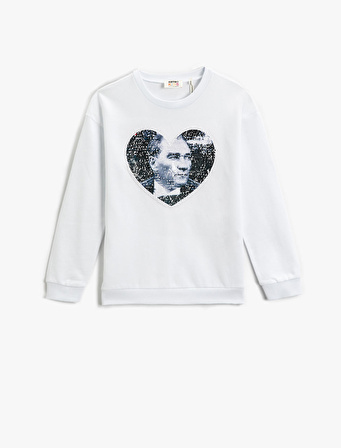 Atatürk Baskılı Çift Taraflı Pul Payet İşlemeli Sweatshirt