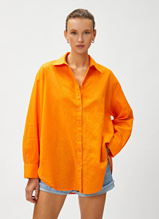 Koton Standart Gömlek Yaka Düz Turuncu Kadın Gömlek 3SAK60019PW